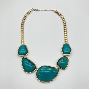 Bold Modern Teal Cabochon Statement Necklace in Gold Tone